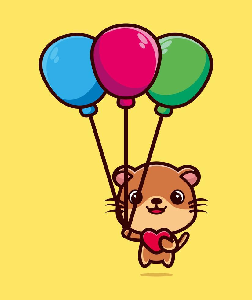 Cute otter floating with balloon cartoon vector illustration