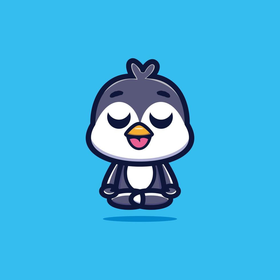 lindo pingüino hacer meditación premium vector