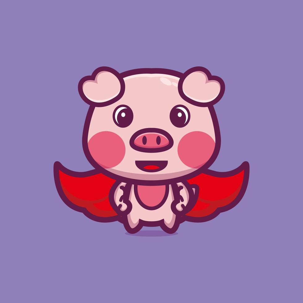 Cute pig standing with red cloak cartoon character premium vector