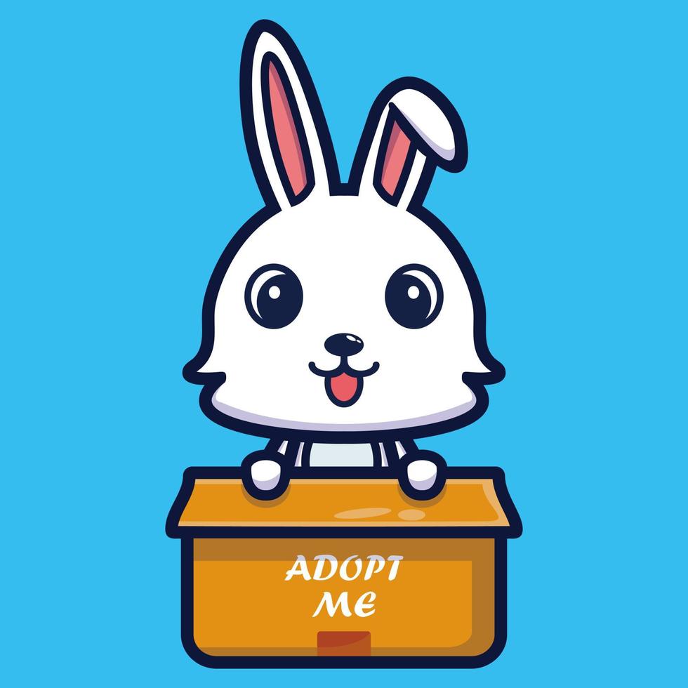Cute rabbit in box cartoon character vector illustration, Animal icon concept isolated premium vector