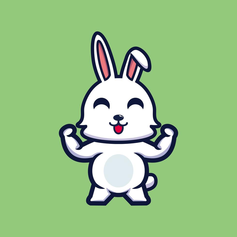 lindo personaje de dibujos animados de conejo fuerte vector premium