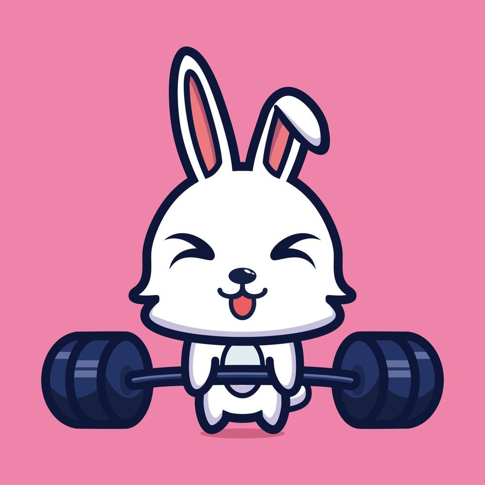 Cute illustration of rabbit lifting barbell cartoon character design premium vector