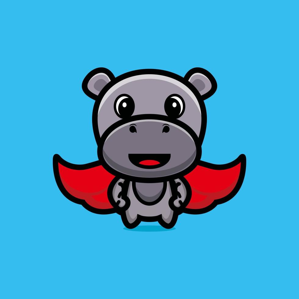 Cute hippo standing with red cloak cartoon character premium vector