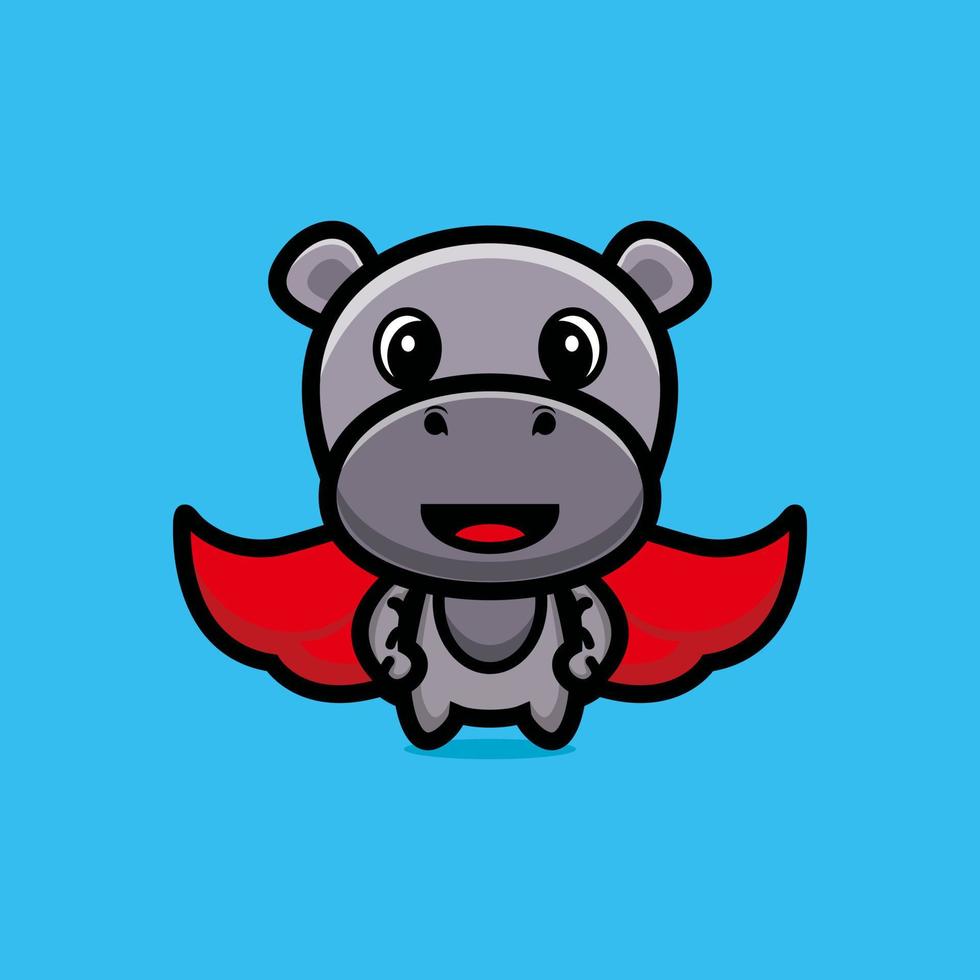 Cute hippo standing with red cloak cartoon character premium vector