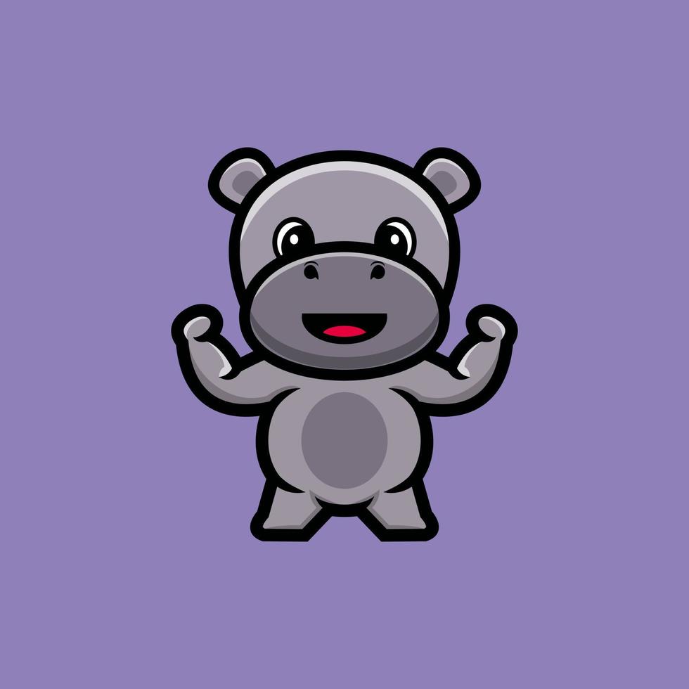 Cute strong hippo cartoon character premium vector