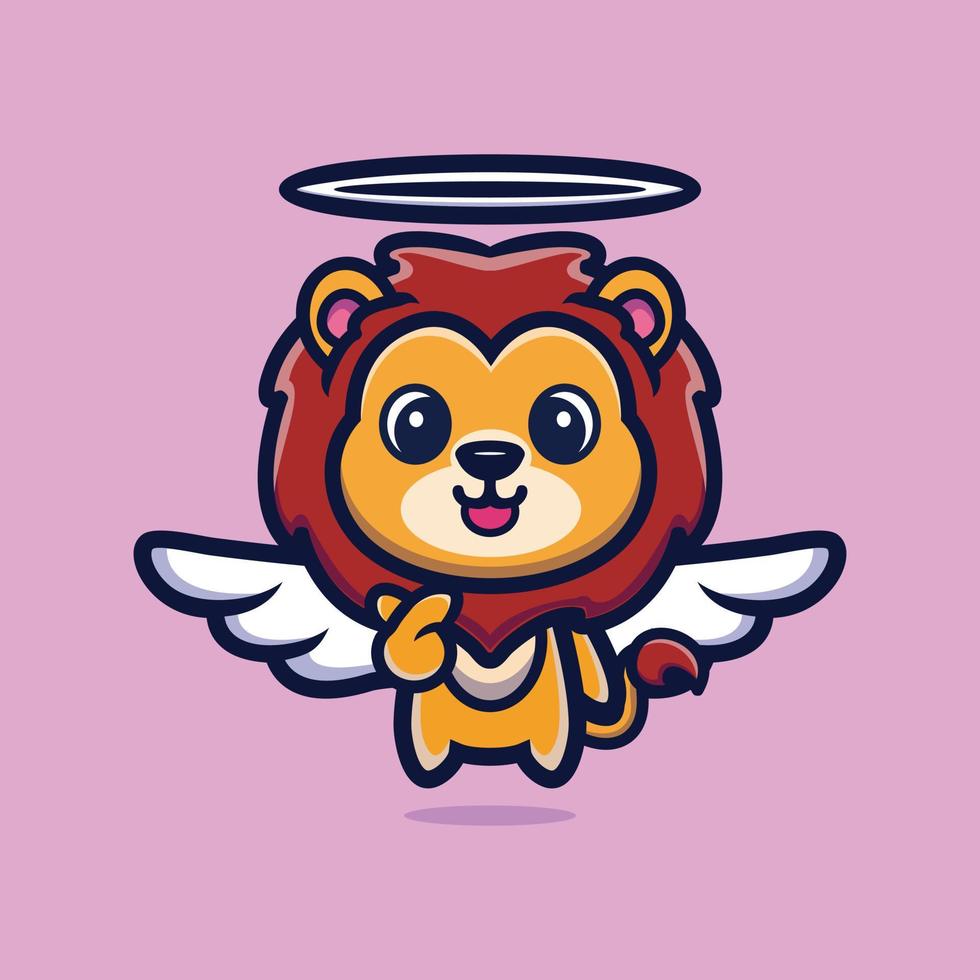 Cute lion angel cartoon character design premium vector