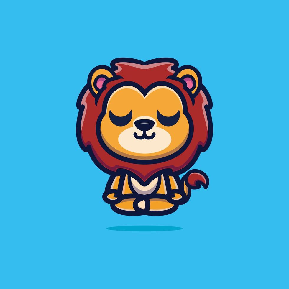 Cute lion do meditation premium vector