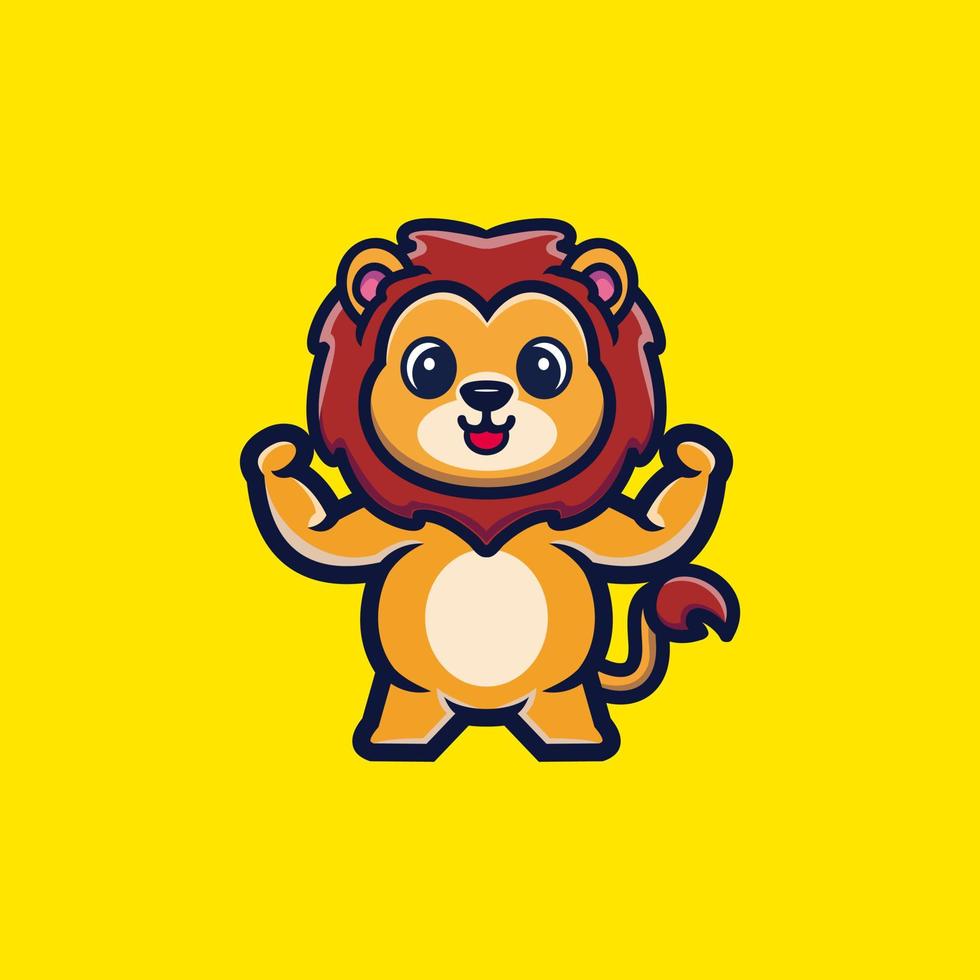 Cute strong lion cartoon character premium vector