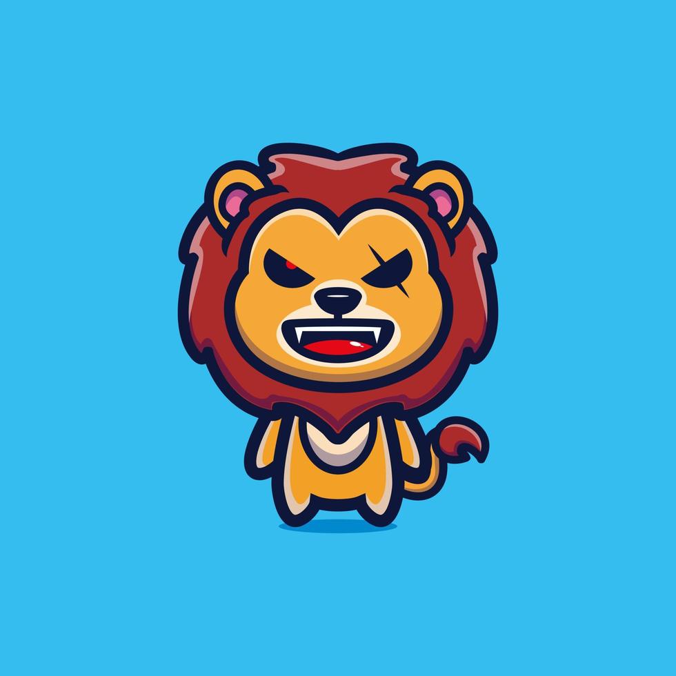 Evil lion mascot cartoon character design premium vector