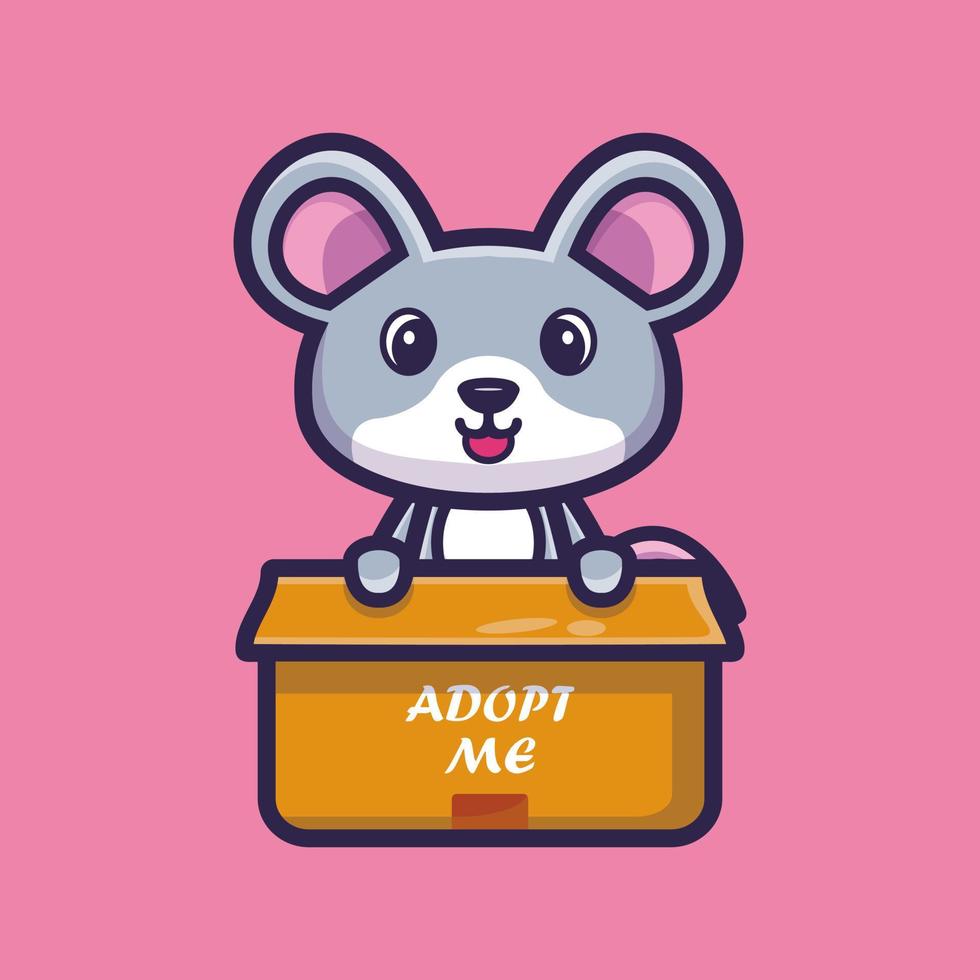Cute mouse in box cartoon character vector illustration, Animal icon concept isolated premium vector