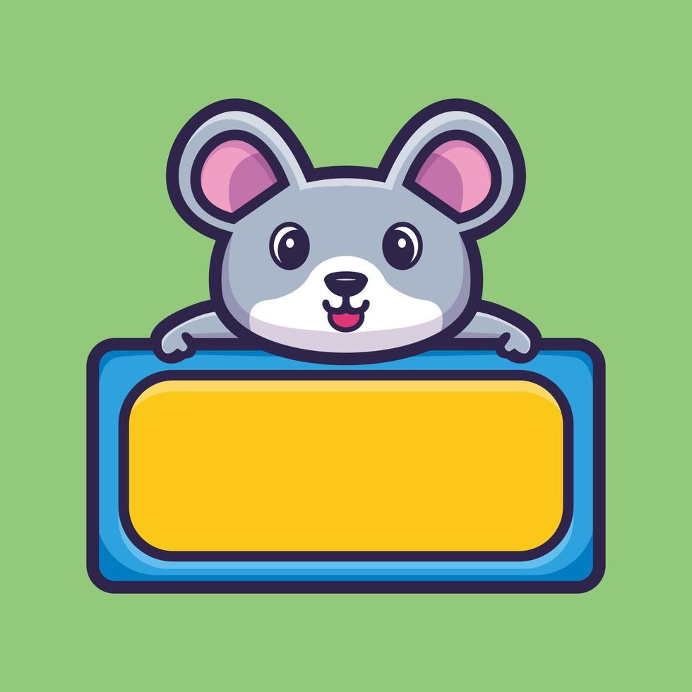 Cute mouse with empty board cartoon character premium vector