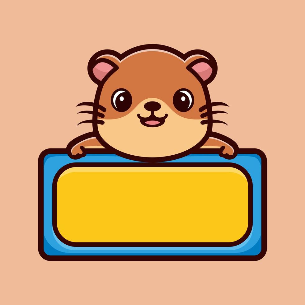 Cute otter with empty board cartoon character premium vector