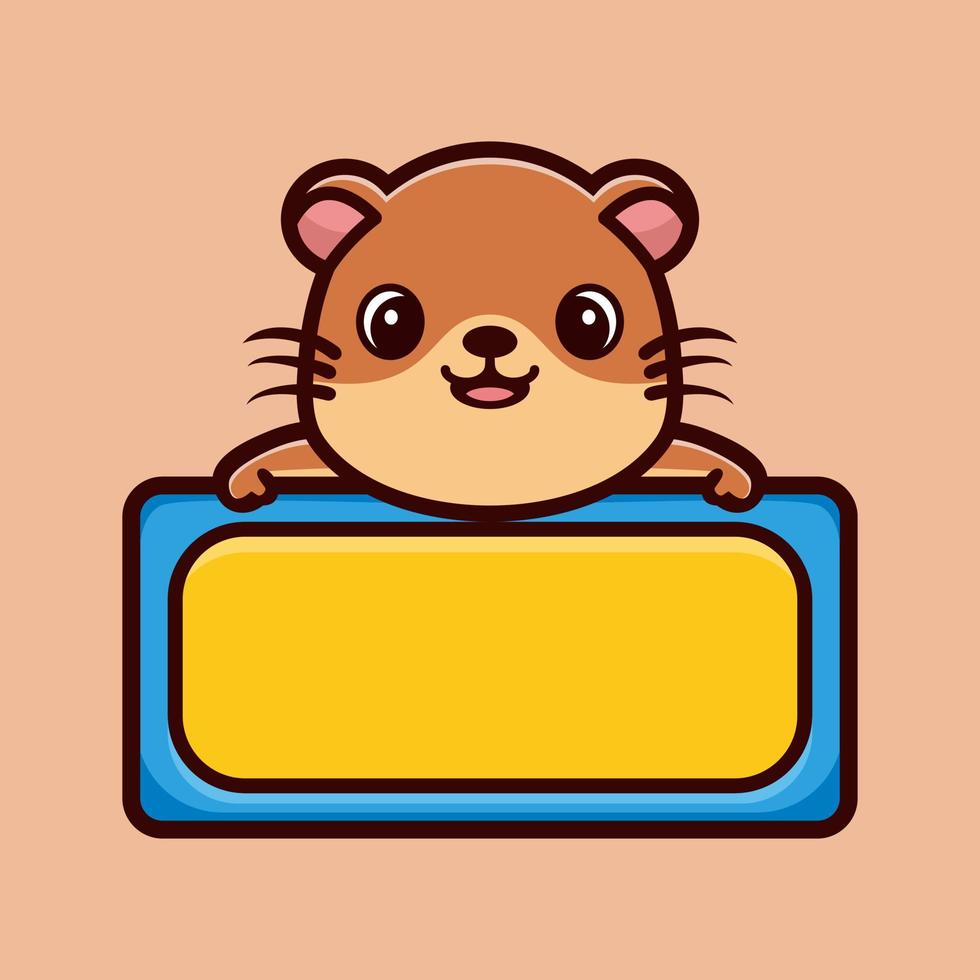 Cute otter with empty board cartoon character premium vector