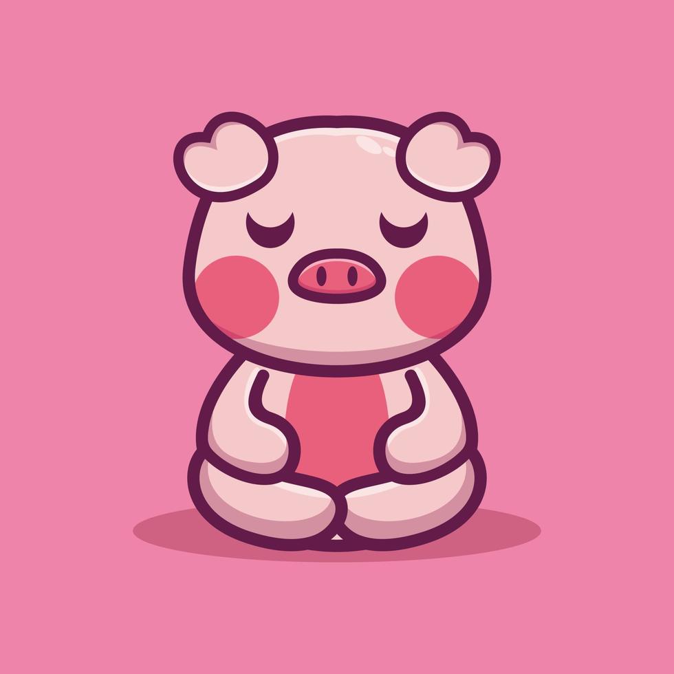 Cute pig do meditation premium vector