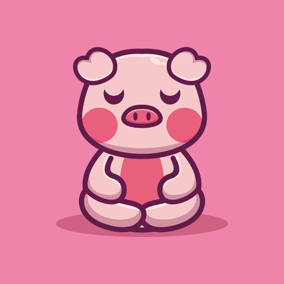 lindo cerdo hacer meditación premium vector