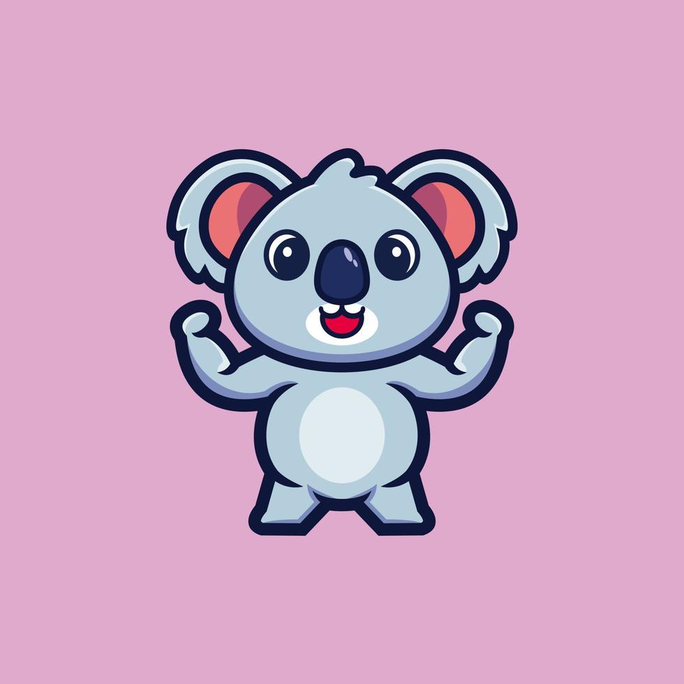 Cute strong koala cartoon character premium vector