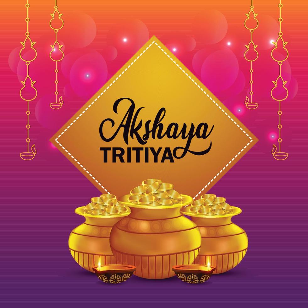 Happy akshaya tritiya creative gold coin pot vector