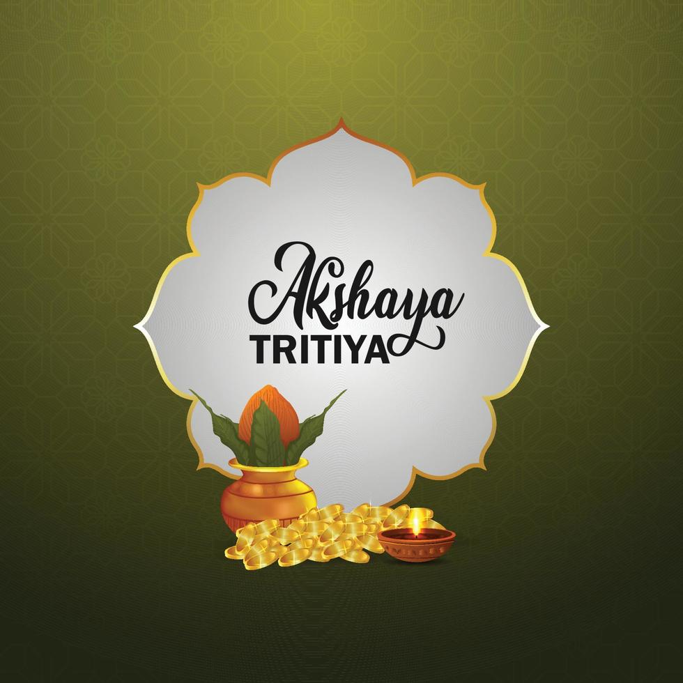 Happy celebration akshaya tritiya day with gold coin pot vector