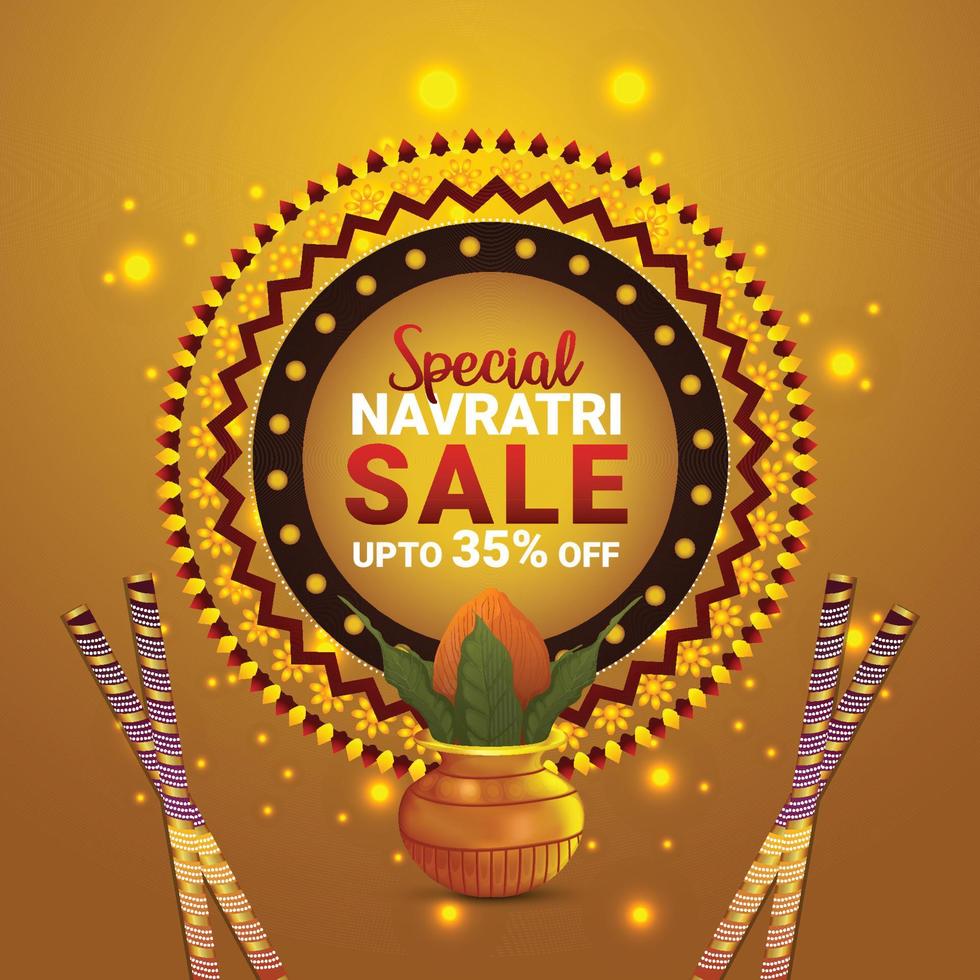 Navratri sale card with creative kalash vector