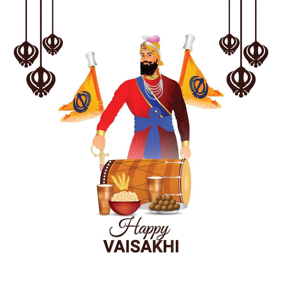 Happy vaisakhi sikh festival celebration greeting card vector