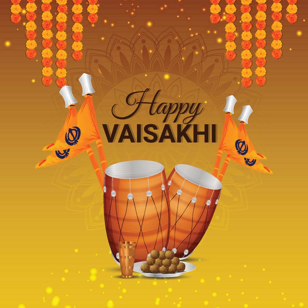 Happy vaisakhi sikh festival celebration greeting card vector