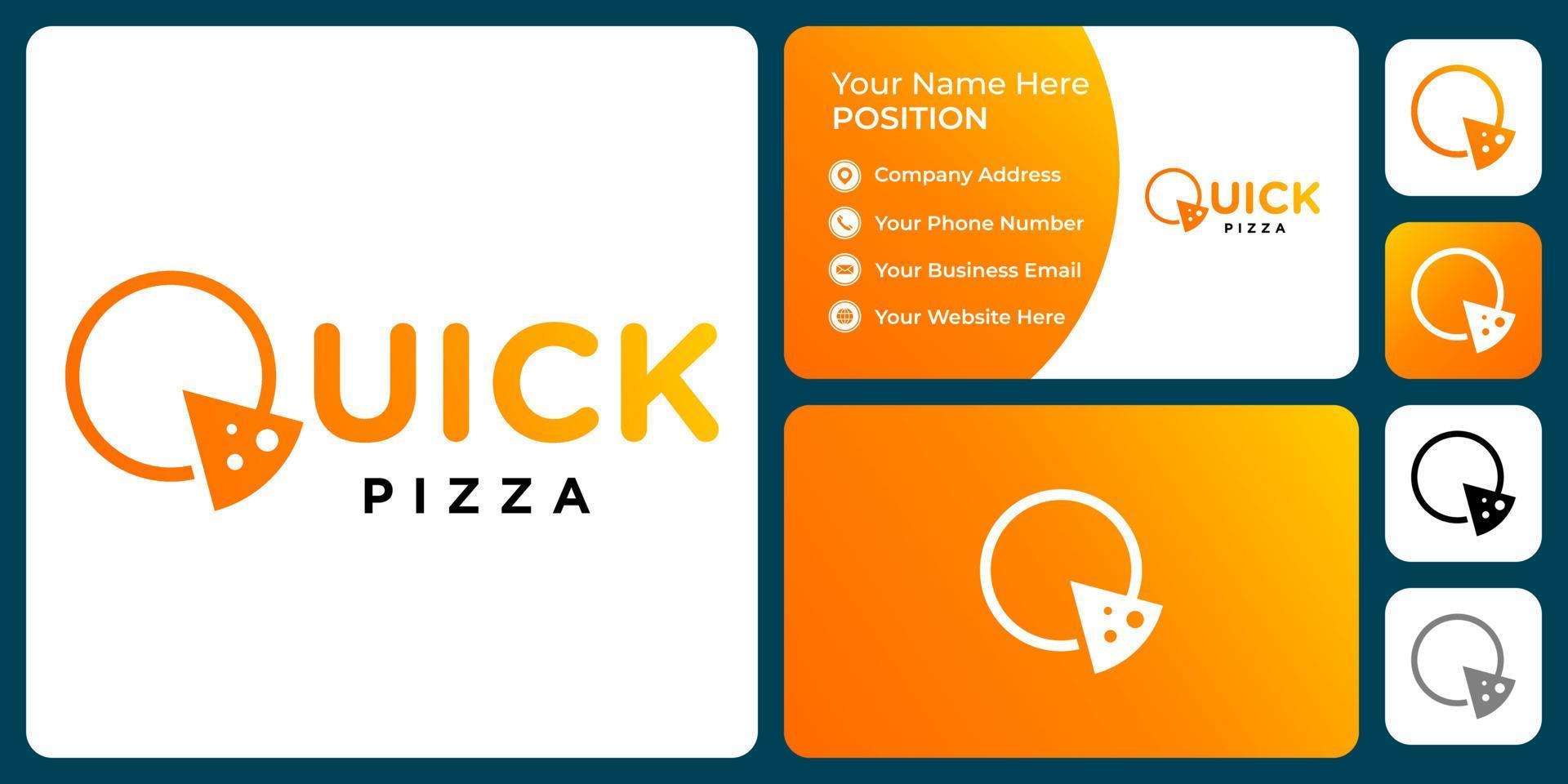 Letter Q monogram pizza logo design with business card template. vector