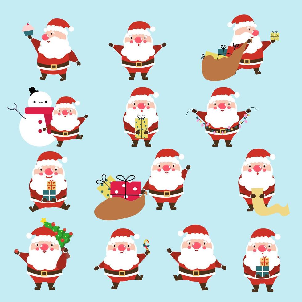 Set of Santa clause in Christmas time. vector