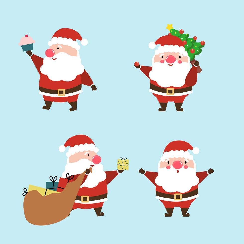 Santa clause character.set of cartoon Santa Claus. vector