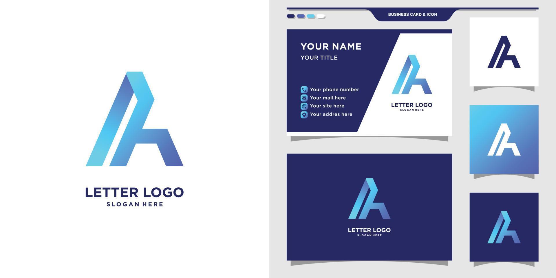 Letter logo with gradient tech style and business card design Premium Vector