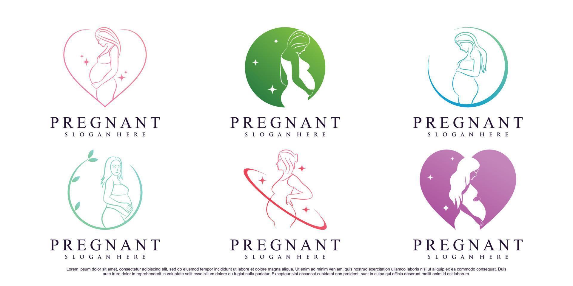 conjunto de diseño de logotipo de mujer embarazada con vector premium de elemento creativo