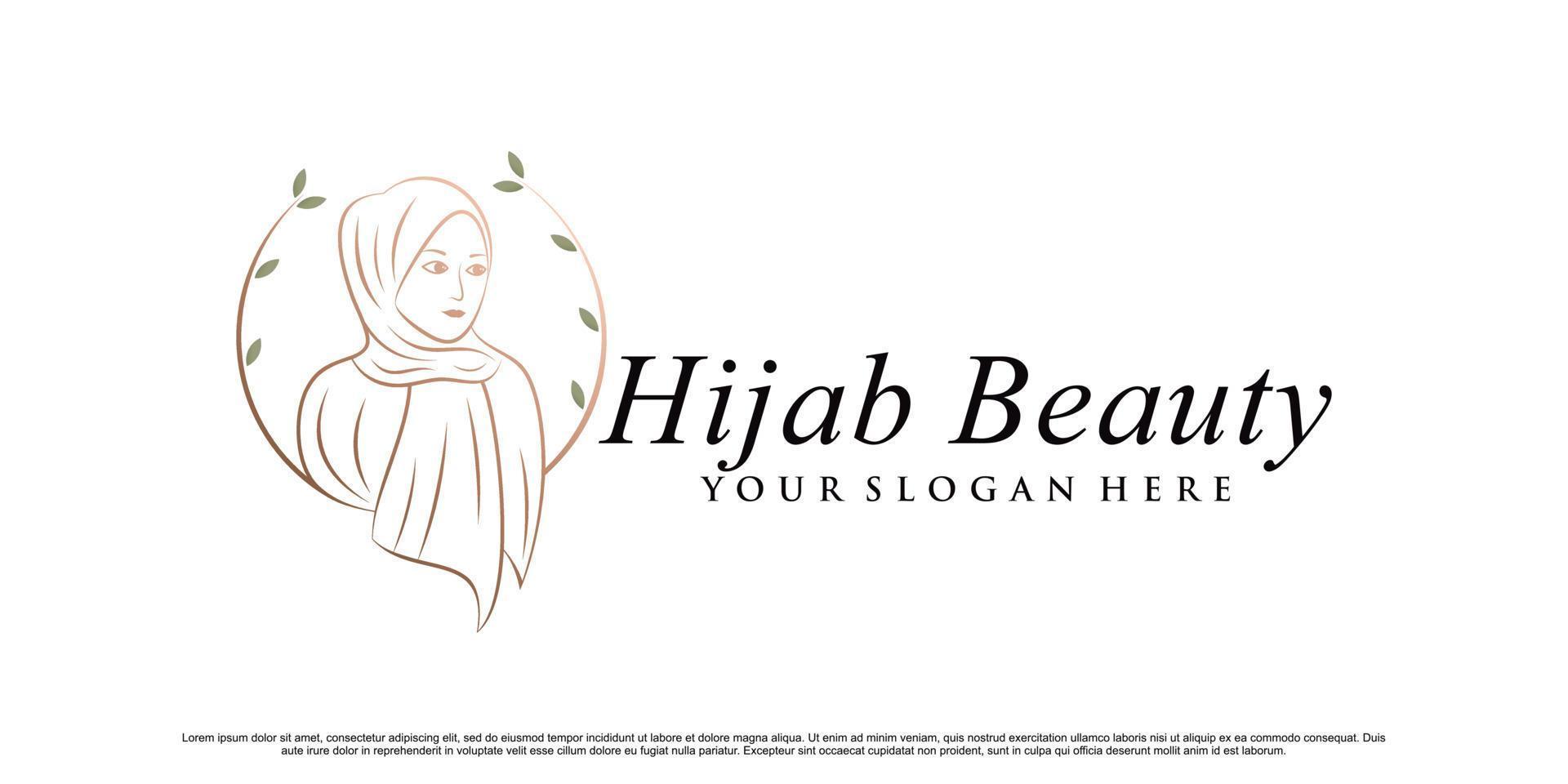 logotipo de la tienda de hijab o hijab de belleza para mujer musulmana con vector premium de elemento creativo