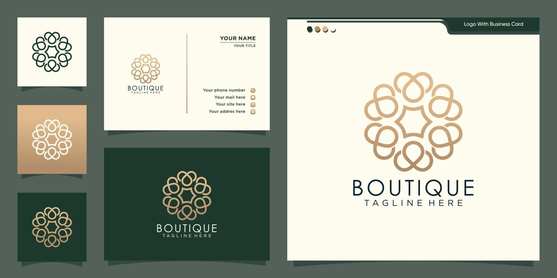 Minimalist boutique floral logo with business card design. Elegant monogram template logo. Premium Vector