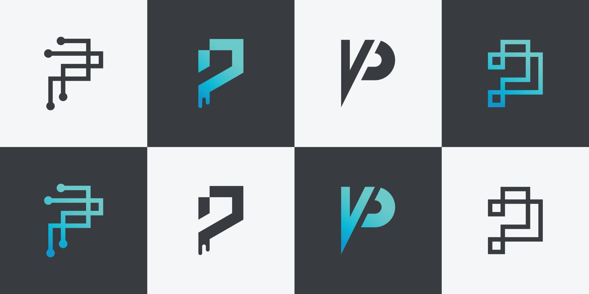 conjunto de plantilla de diseño de logotipo de letra p inicial de monograma. iconos para vector premium de negocios