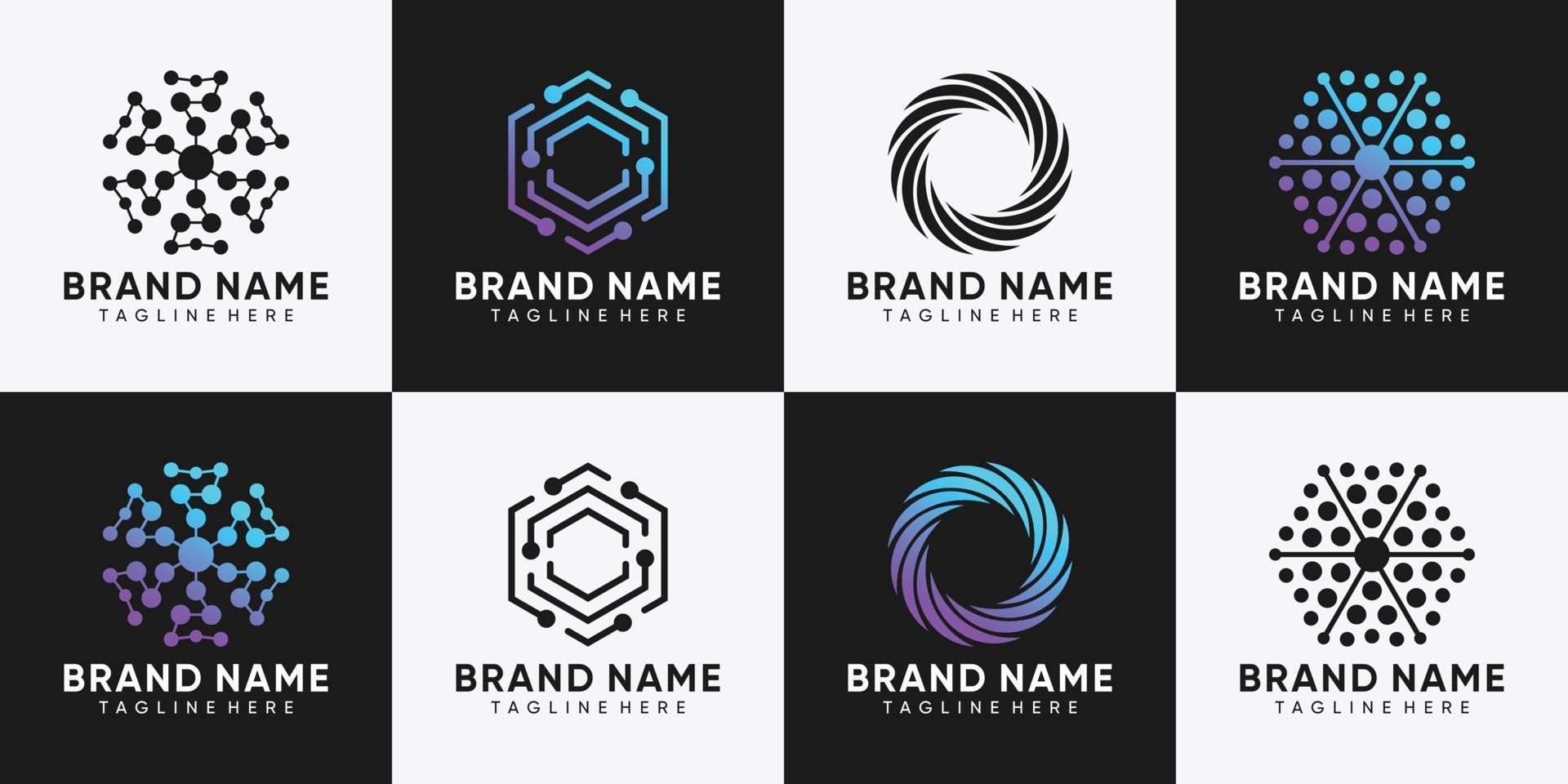 Set of technology logo design with creative concept. Inspiration, illustration logo template. Premium Vector