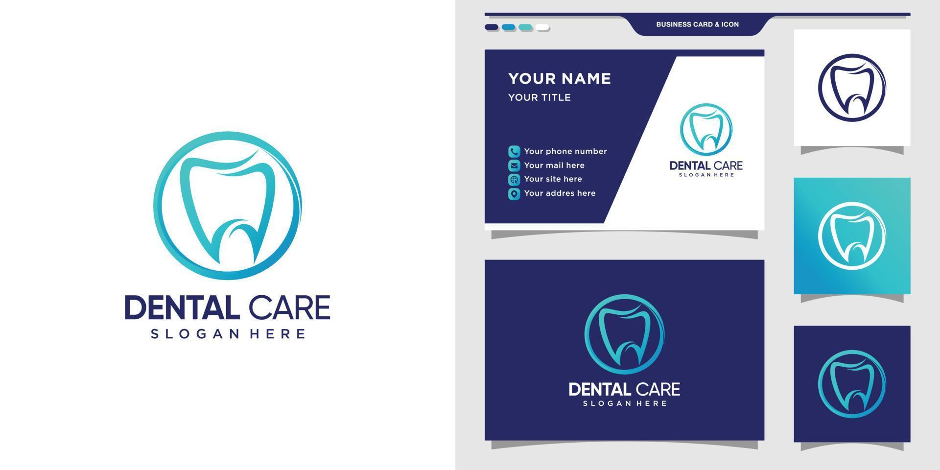 Dental care logo with line art style and circle concept. Logo and business card design Premium Vector