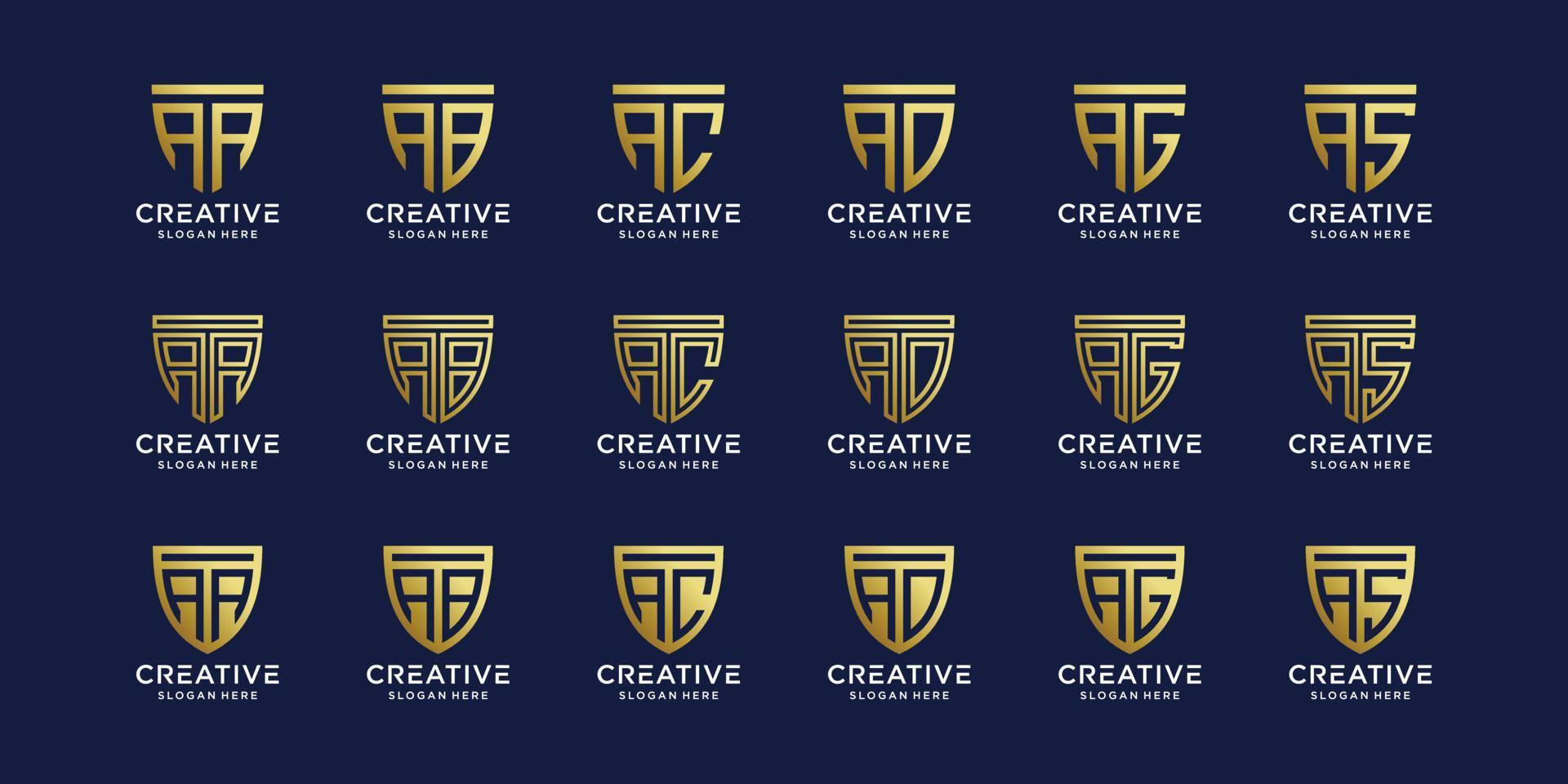 conjunto de diseño de logotipo de monograma letra inicial a combinado con otro estilo de escudo vector