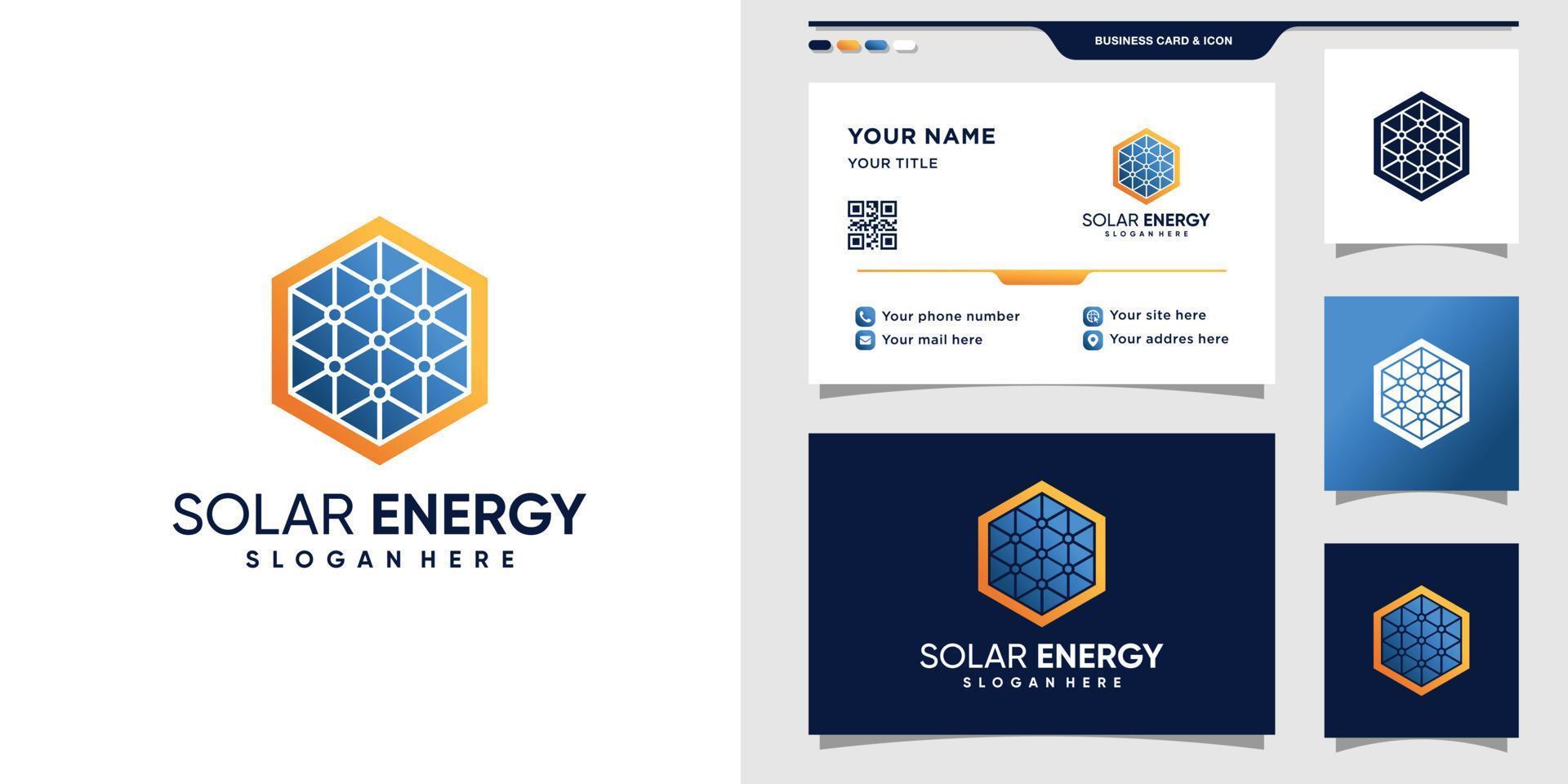 Symbol of solar energy logo with hexagon style. Logo template and business card design Premium Vector