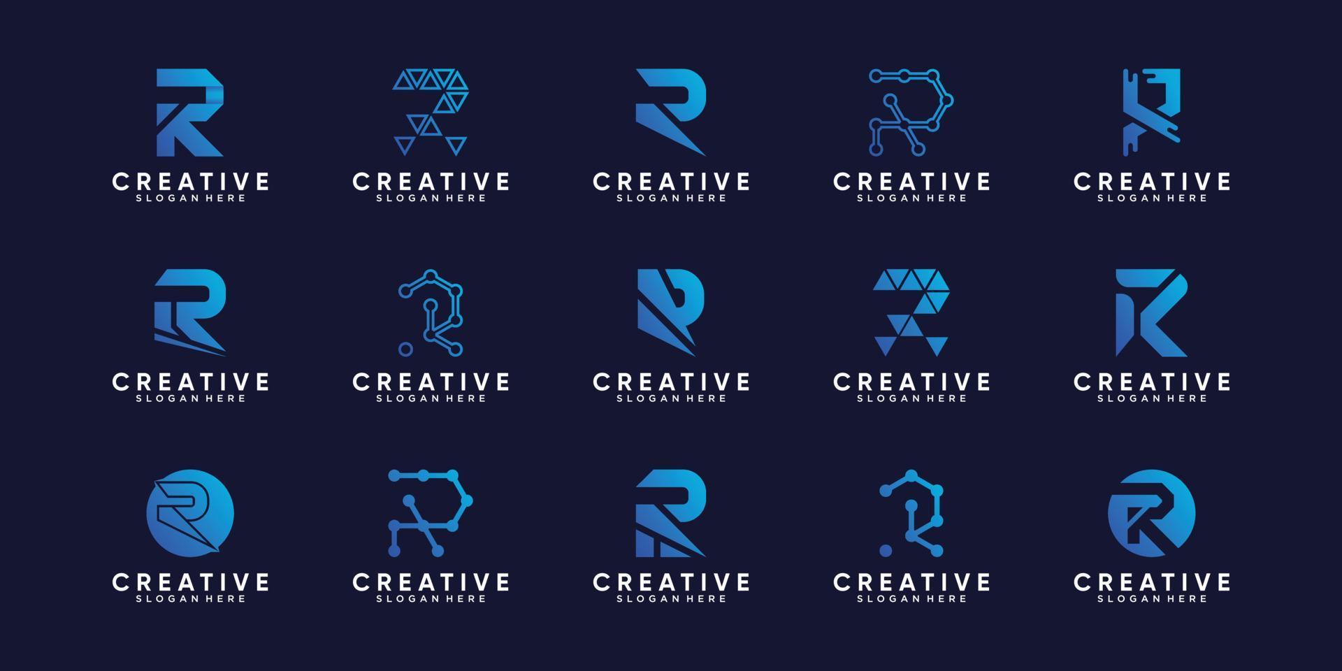 Set bundle monogram logo design initial letter R with creative concept. vector