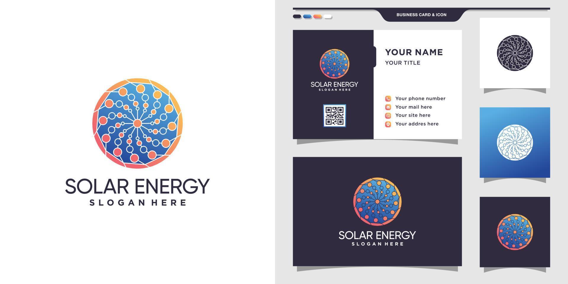 Solar energy logo with modern concept and business card design Premium Vector