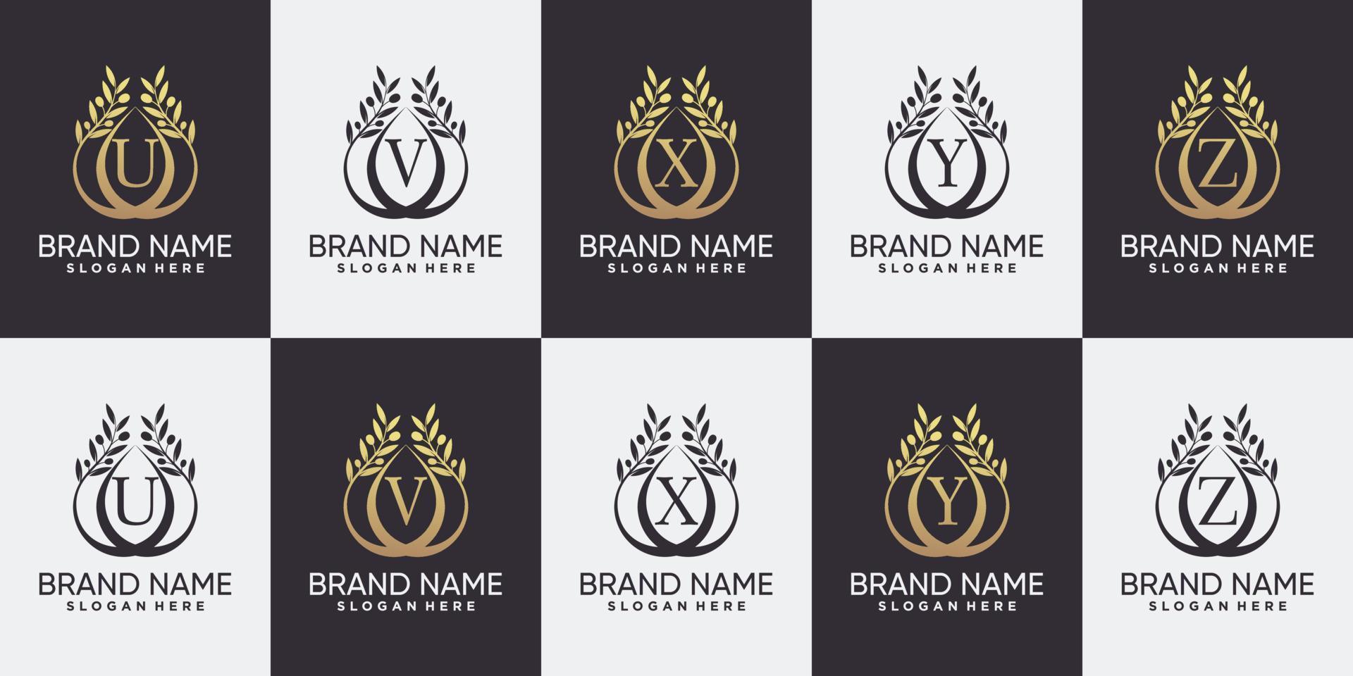 Set of olive tree logo design initial letter U to Z with line art style and creative concept vector