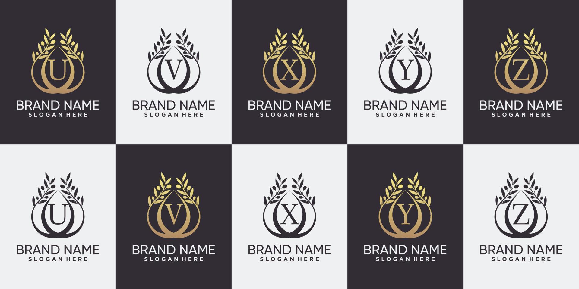 Set of olive tree logo design initial letter U to Z with line art style and creative concept vector