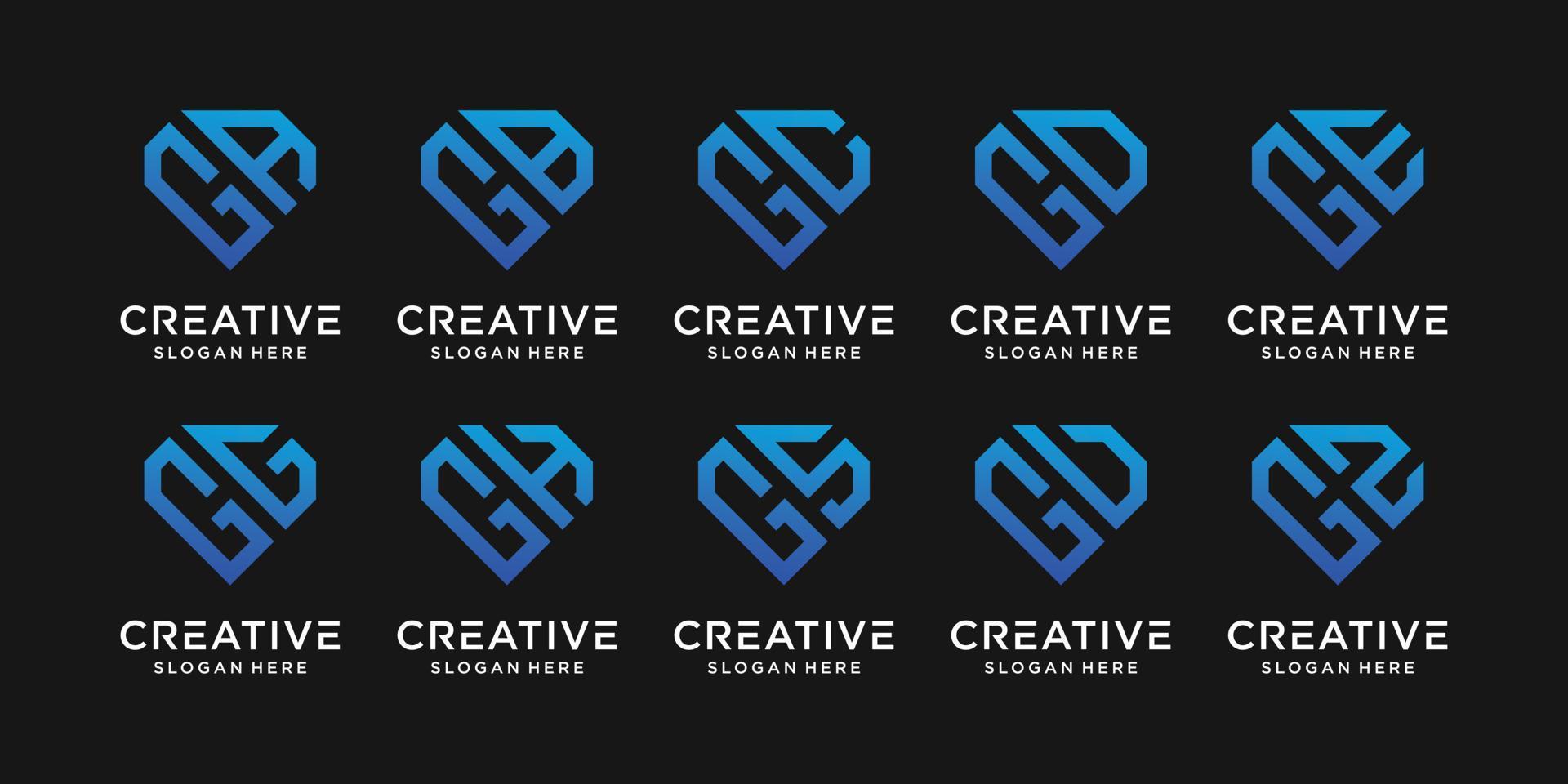Set bundle monogram logo design template initial letter g combined with other. icons for business company and personal vector