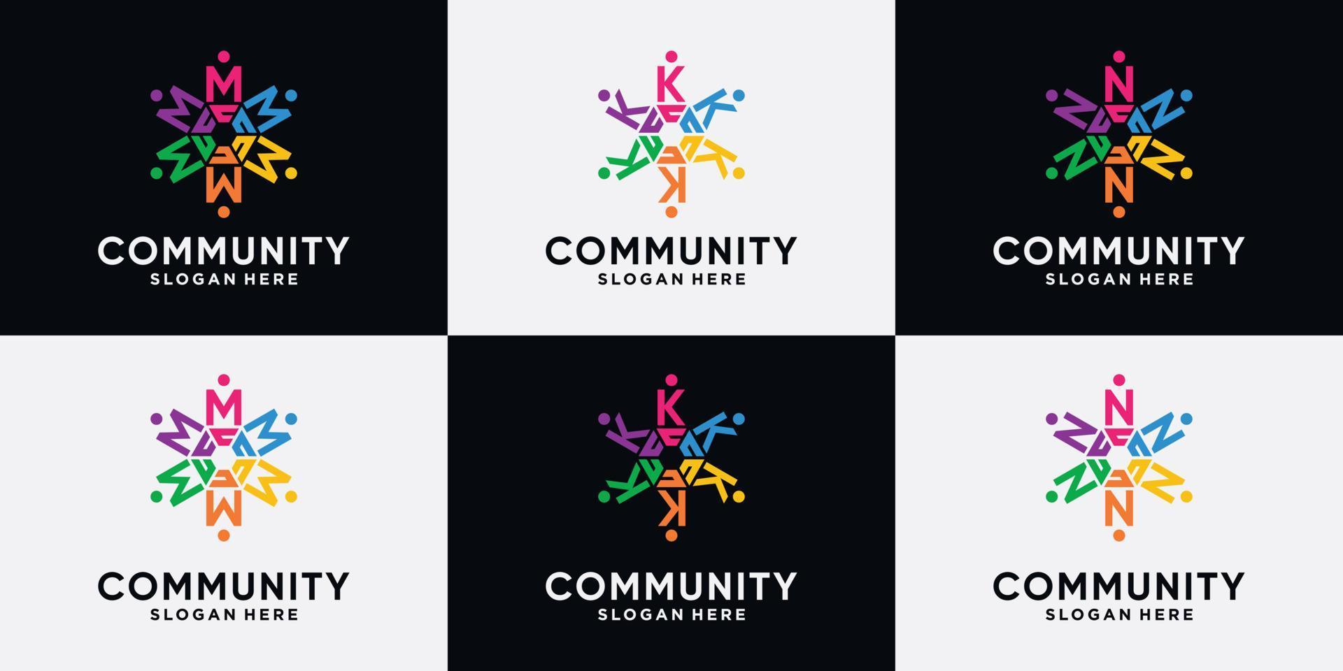 Set bundle of community logo design initial letter M, K, N with creative concept. vector