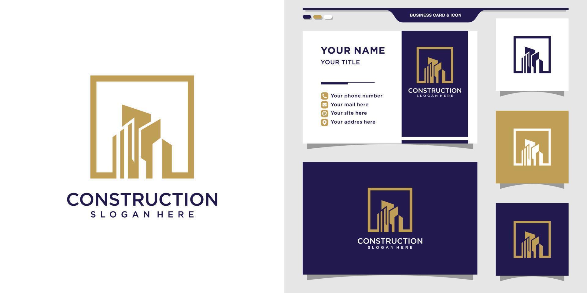 Construction logo with square concept and business card design Premium Vector