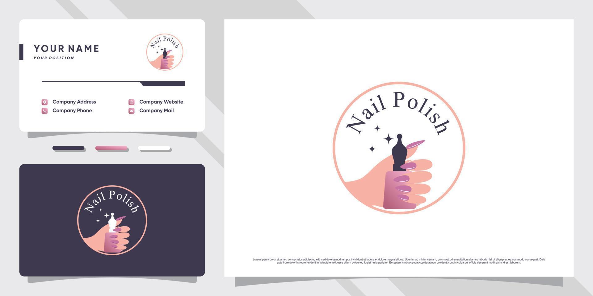 Nail polish or nail salon logo with creative element and business card design Premium Vector
