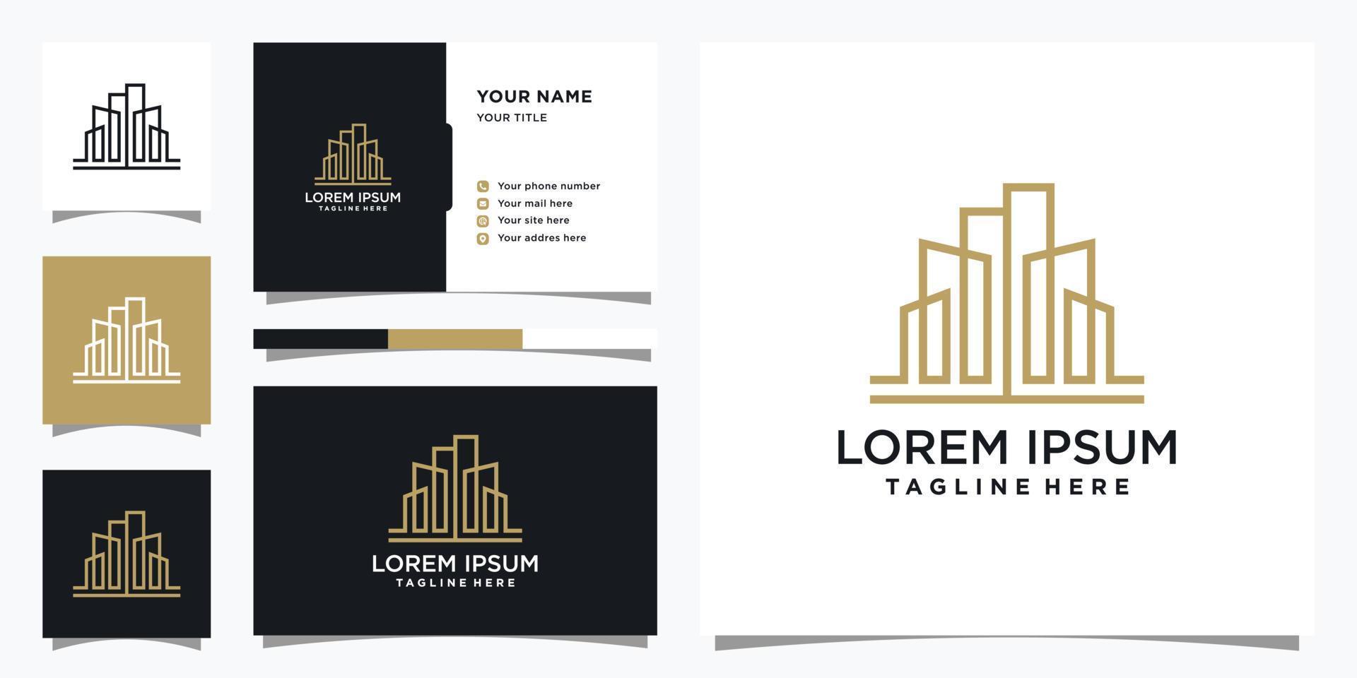 Building logo design template with business card Premium Vector. Logo design inspiration, illustration vector