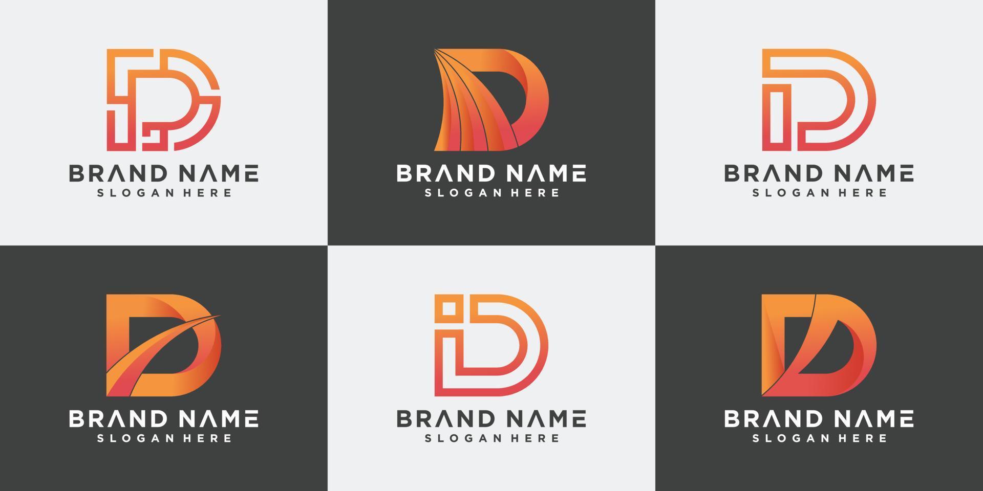 Set of monogram logo initial letter D with gradient style. Logo template Premium Vector