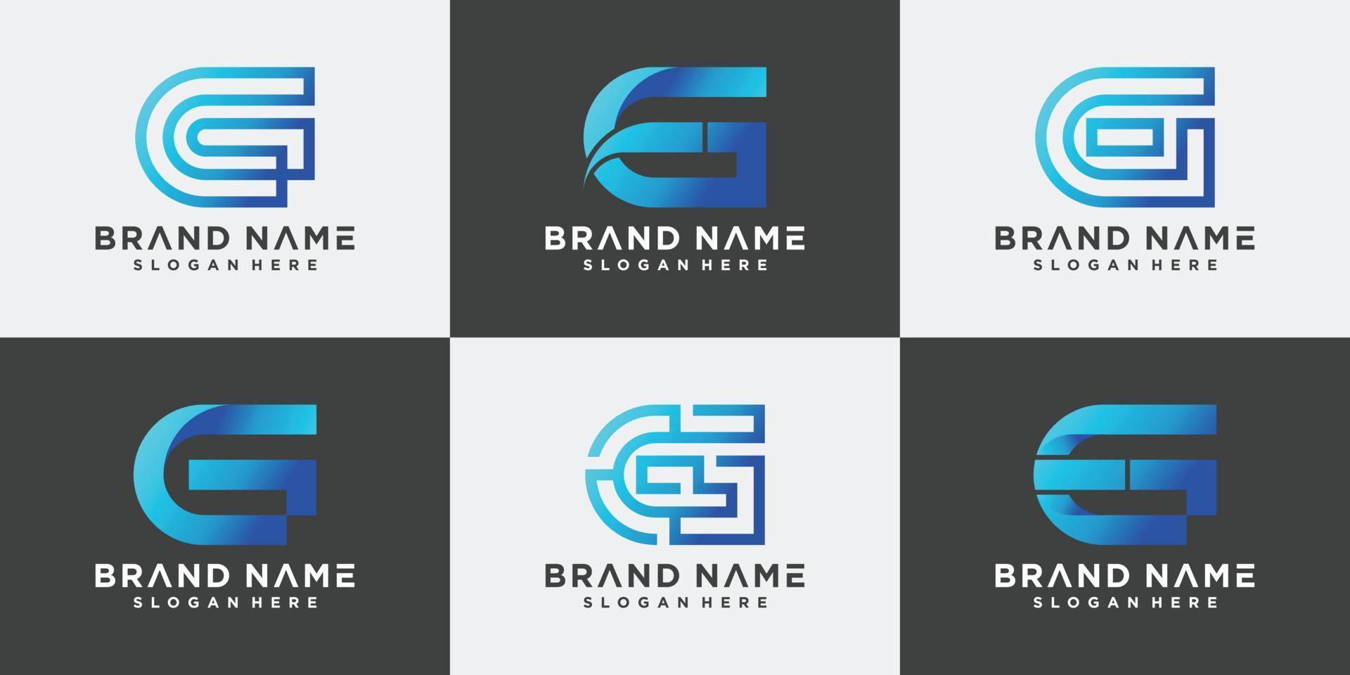 Set of monogram logo initial letter G with gradient style. Logo template Premium Vector