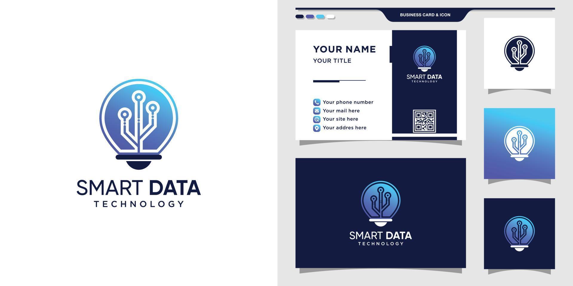 lightbulb symbol for data technology. logo icon and business card design Premium Vector