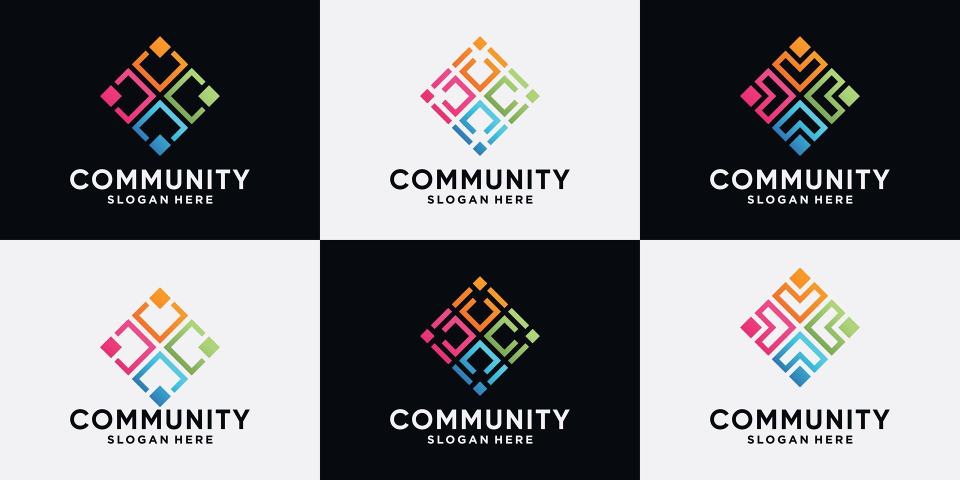 Set of community and human logo design for social group with line art style and modern concept vector